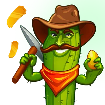 Cactus cowboy holding a golden egg