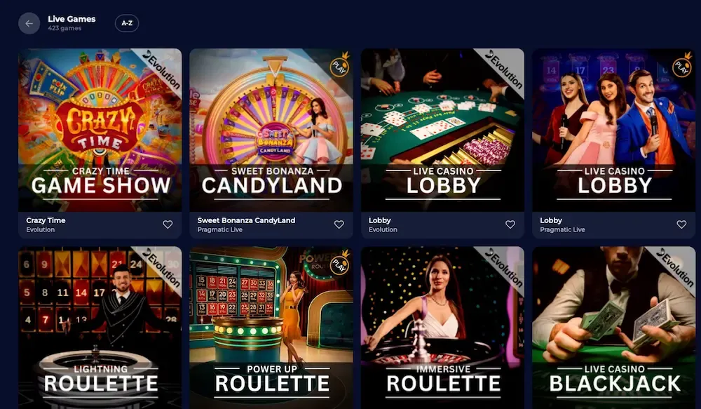 Live Games section of the Nine Casino lobby