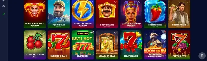 Top games row in the Nine Casino lobby